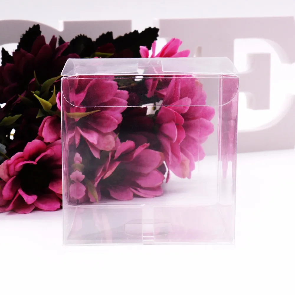 

50Pcs/lot Transparent Clear Gift Candy Box Square PVC Chocolate Bags Boxes Wedding Favor Party Event Decoration caja de dulces