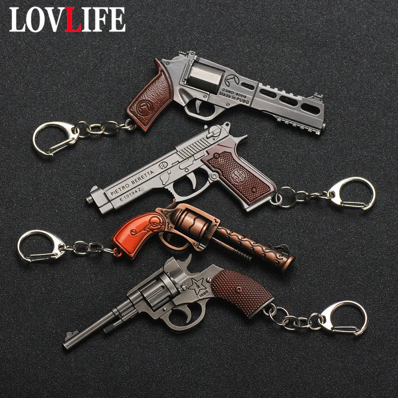 

PUBG Weapon Model Keychains Pendants P92 Signal Pistol Revolver Gun Key Chains Metal Alloy Car Key Holder Game Fans Key Rings