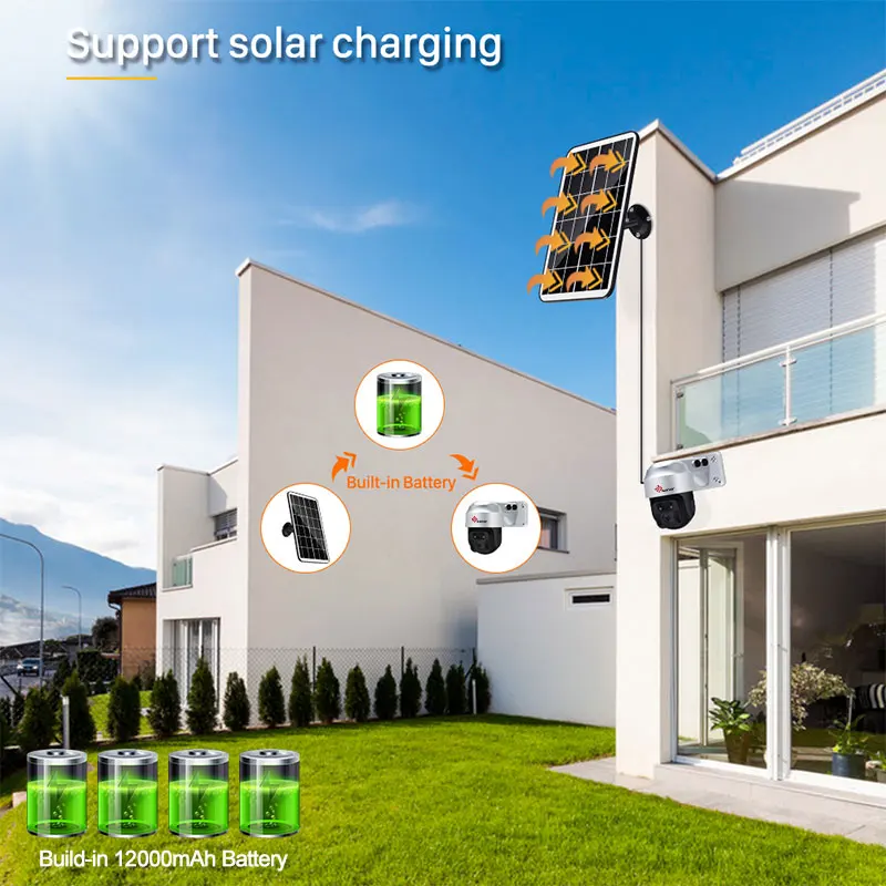 1080P 4G PTZ Cámara Tarjeta SIM Cámaras IP Exterior Inalámbrico 6W Panel solar Con pilas Control remoto monitor de Sin Internet Alarma PIR - Imagen 2