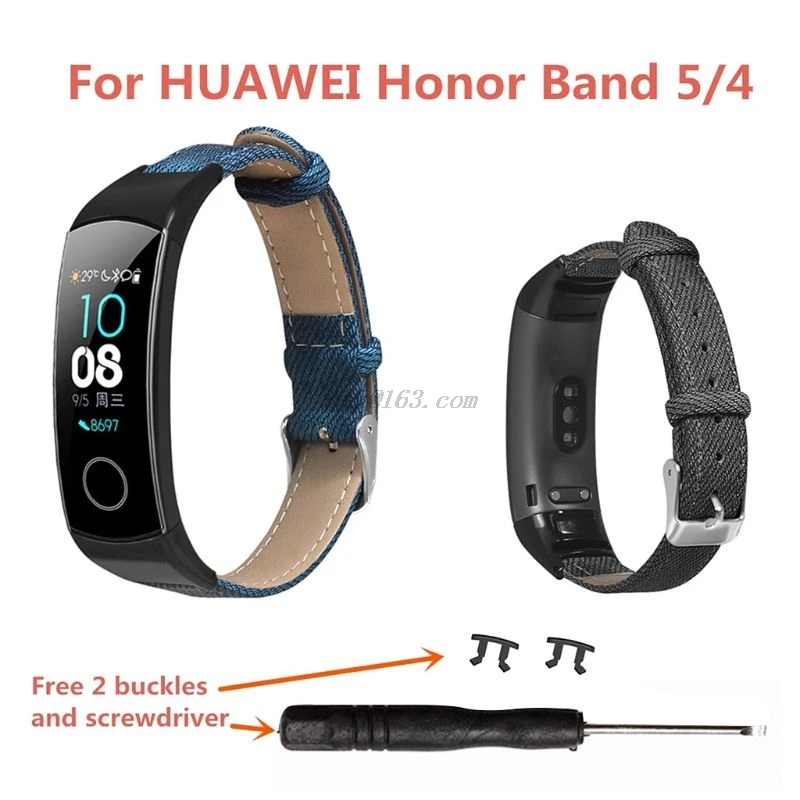 Джинсовый ремешок для часов из натуральной кожи сменный Huawei Honor Band 5/4 аксессуары
