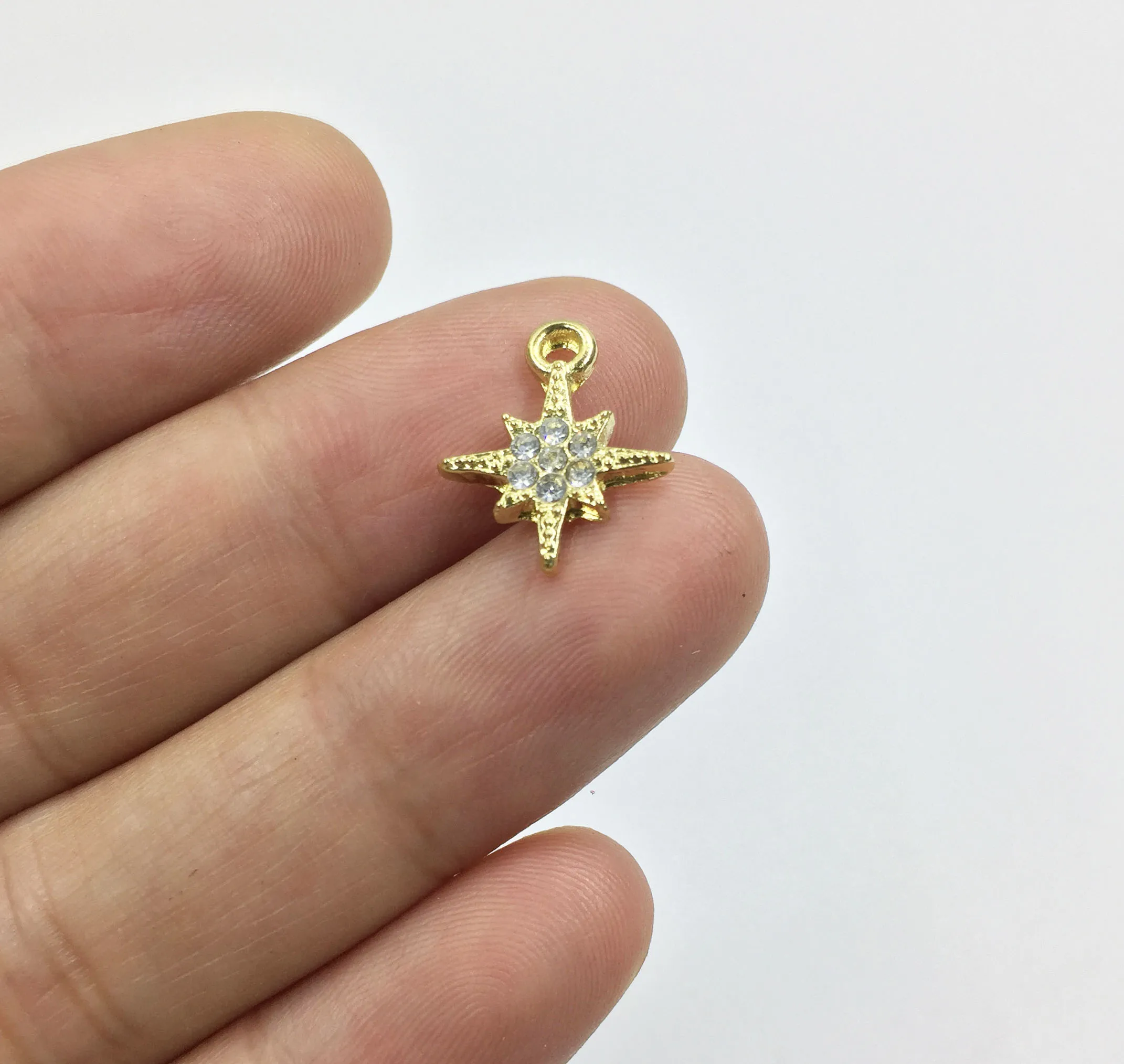 Eruifa 라인석 스타 골드 실버 도금 아연 합금 참 펜던트, DIY 목걸이 팔찌 귀걸이, 2 가지 색상, 10mm, 10 개