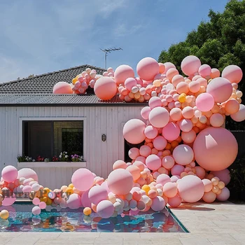 

396Pcs Outdoor Party Decoration Balloon Garland Arch Pastel Pink Peach Ballon Baby Shower Girl Happy Birthday Party Decoration