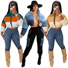 Winter Patchwork Coat Color Matching Bubble Jackets for Women 2021 Winter Fashion Warm Parkas Casual Zipper Up Puffer Outerwear