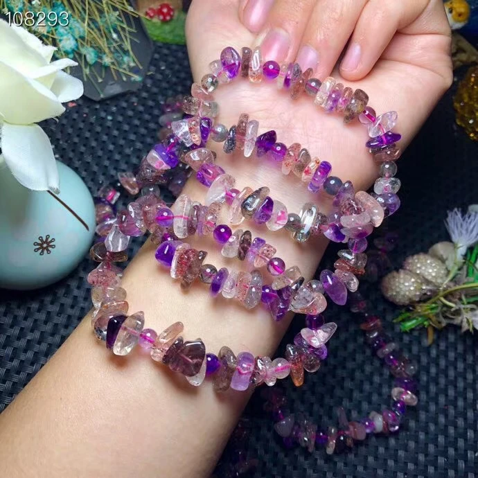 

100% Natural Super Seven Red Lepidocrocite Quartz Clear Beads Bracelet Beads Women Men Stretch Crystal AAAA