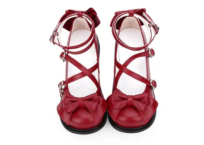 Милая обувь для вечеринок в стиле Лолиты для девочек; Кожаные Туфли Мэри Джейн на низком каблуке - Цвет: Wine RED PU