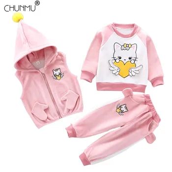 

Girls Clothes Children's Clothing Sets 2020 Autumn Winter Warm Hooded Vest Coat+Sweatshirt+Pants 3Pcs Baby Clothes Boy Set