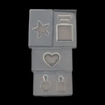 

4Pc Perfume Bottle Star Heart Keychain Pendant Silicone Resin Mold Jewelry Tool