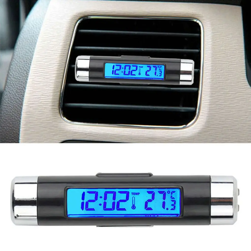 

2 in 1 Car Digital LCD Temperature Clock Auto Accessories Time Clock Air Vent Outlet Clip On Thermometer