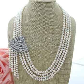 

N080906 4Strands 6mm White Pearl CZ Necklace Pendant