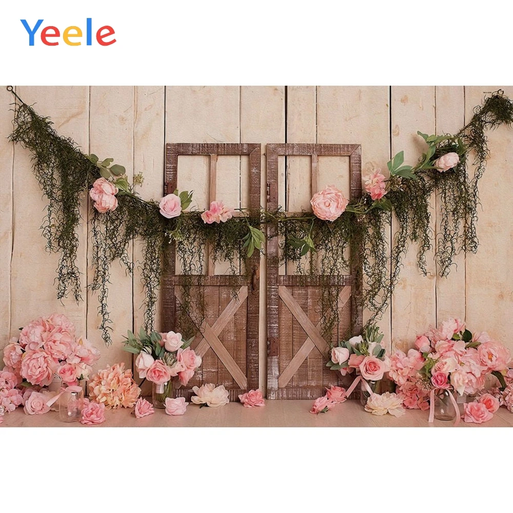 

Spring Pink Flower Wood Newborn Baby Shower Princess Birthday Party Backdrop Photography Background For Photo Studio Photophone
