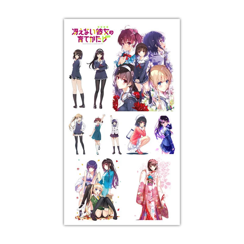 

1pc Saenai Heroine no Sodatekata Tattoo Sticker Anime Stiker Water Transfer Temporary Children Tattoos Paper For Kids Body Arm