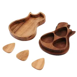 Guitar Picks Iron Pick Box Holder Collector with 3pcs Different Wood Picks Mediator for Guitar Accessories & Parts guitar tool