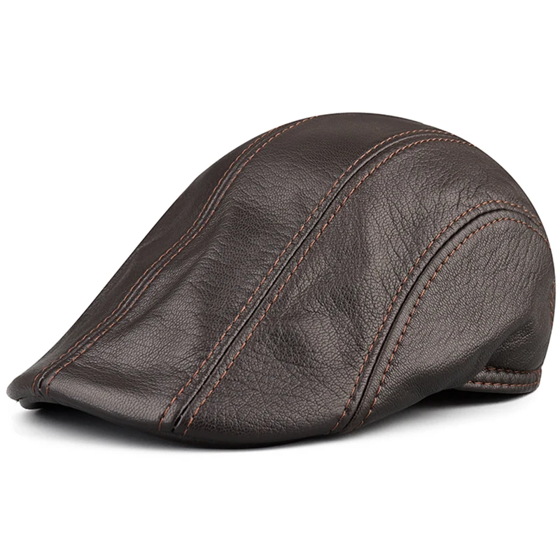 

2020 new aman real leather beret cap hat boy winter warm baseball caps hats black brown color