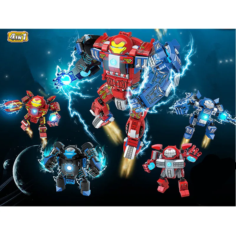 

4Pcs Marvel Avengers Endgame Super Heroes Spider-Man Iron Man Mech Armor Hulkbuster Figures Building Blocks Bricks City kids toy