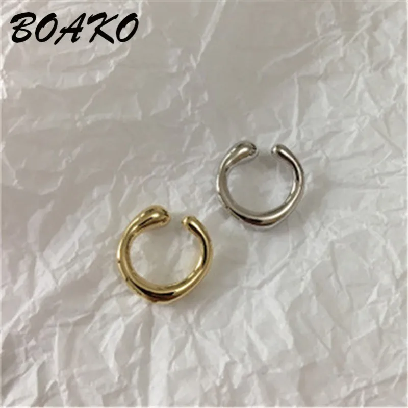 BOAKO Trendy Solid Gold Cartilage Earrings without Piercing Round Ear Cuff Minimalist Clip on Earrings for Women Korean Jewelry