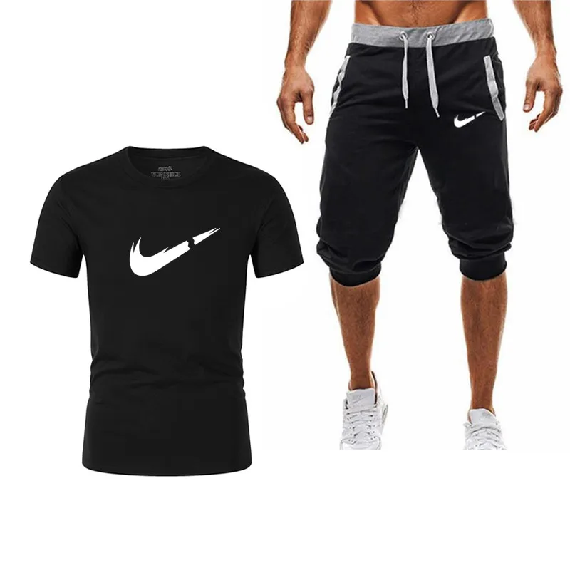 2019 gym Men's Sets Shorts+T Shirts Suits Summer Mens Beach Shorts Cotton Casual Male Shorts Tee homme Gyms Brand Clothing Set
