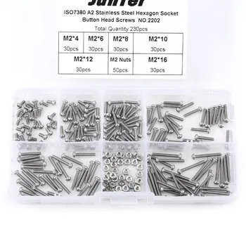 

230pcs M2 Stainless Steel SS304 Hex Socket Button Head Screws Bolts And Nuts Assortment Kit Assrotment Set Fastener Hardware