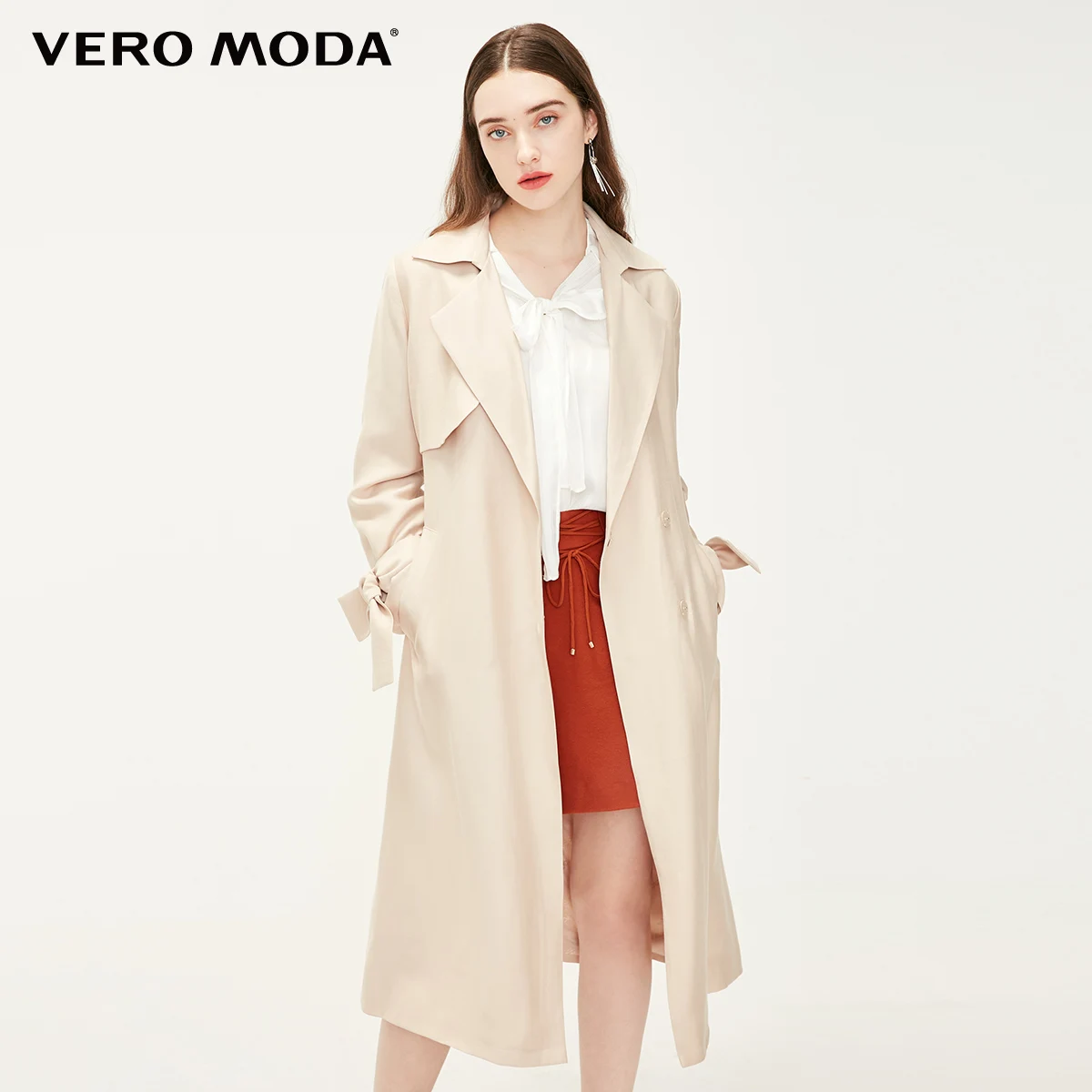 Vero Moda женский OL стиль длинный лацкан минималистский Тренч | 319121523 - Color: Pink tint