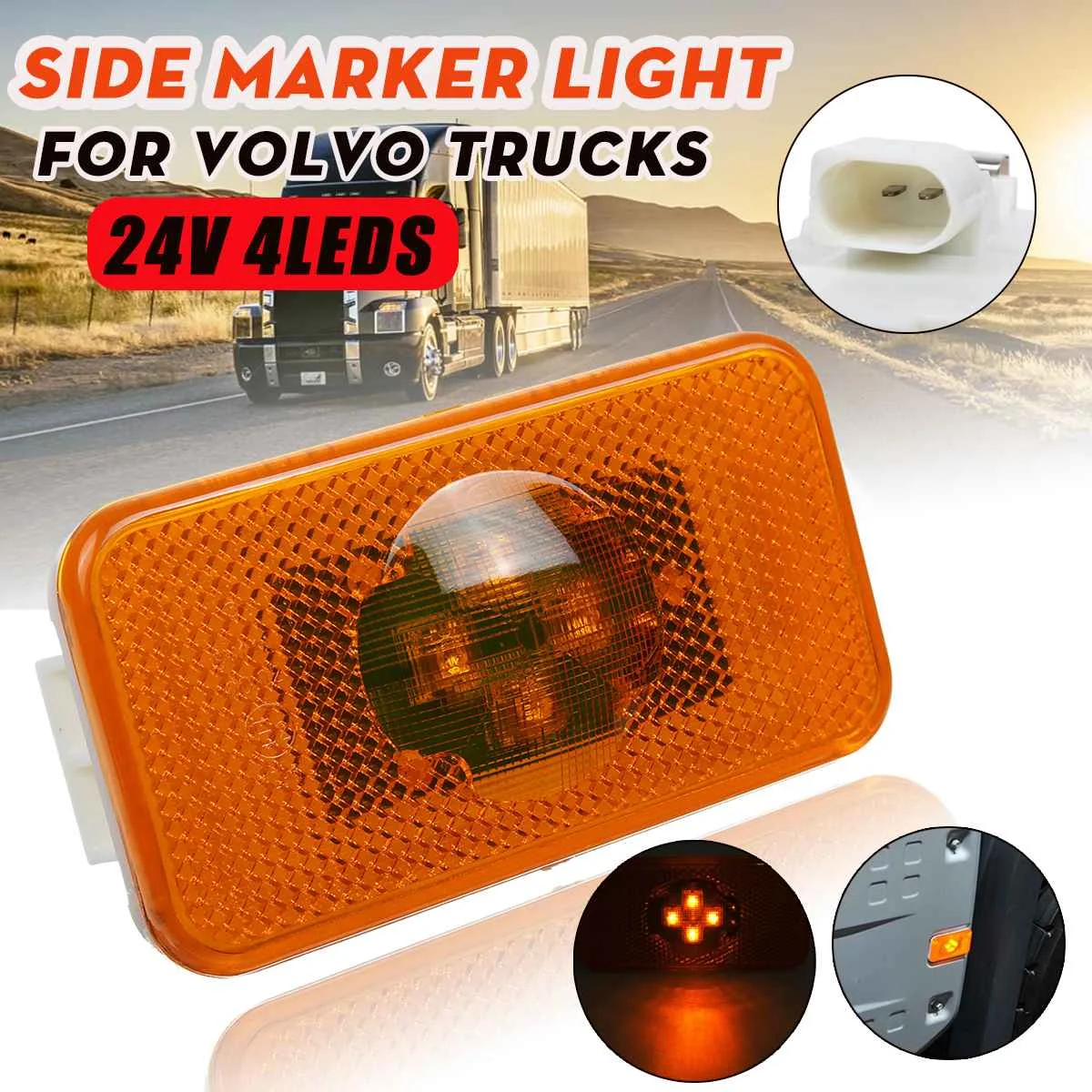 24VCarTruckLEDSideMarkerLightAmberIndicatorLamp4LEDsFor
