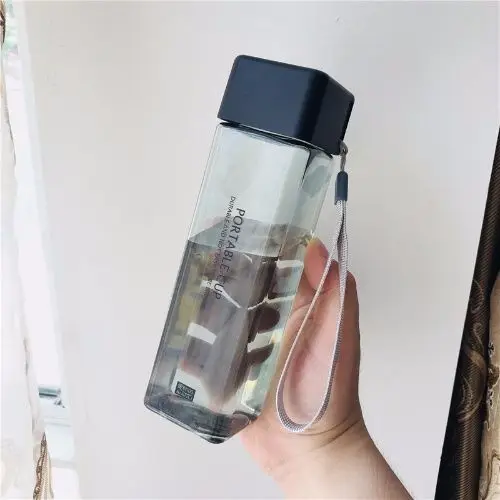 

Korean-style Transparent Glass Men And Women Students Sports Bottle Cool Square Cup Creative Plastic Cup Shatter-resistant Porta