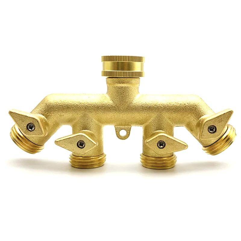 Solid Brass Heavy Duty Garden Hose Connector 4 Way Tap Splitter 3/4 inch Water Faucet Adapter Gardening Pipe Connectors