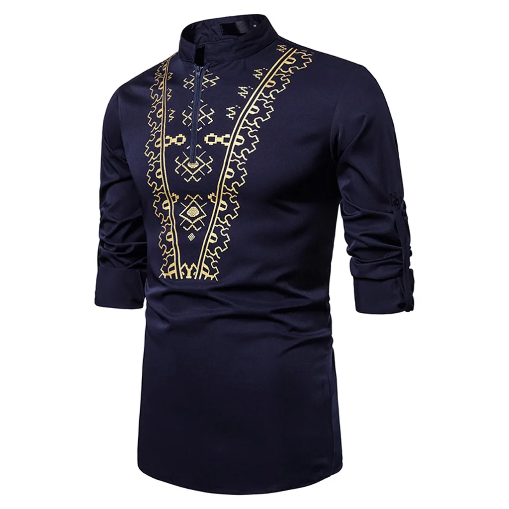 Camisa masculina мужская Мода Досуг Африканский стиль печать с длинными рукавами рубашки топы мужская одежда