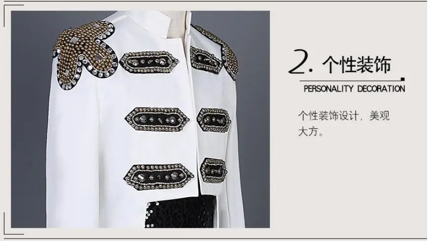 S-6XL!Men's white standing-collar punk suit jacket new guest performance clothes customized wholesale