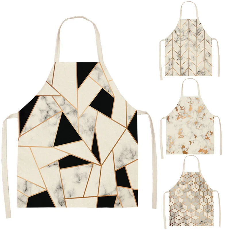 

Geometric Kitchen Aprons Cotton Linen Unisex Home Cooking Baking Shop Cleaning Bibs