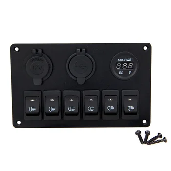 

Rocker Switch Panel Switch Panel Circuit Dual Waterproof 6Gang 12V Blue