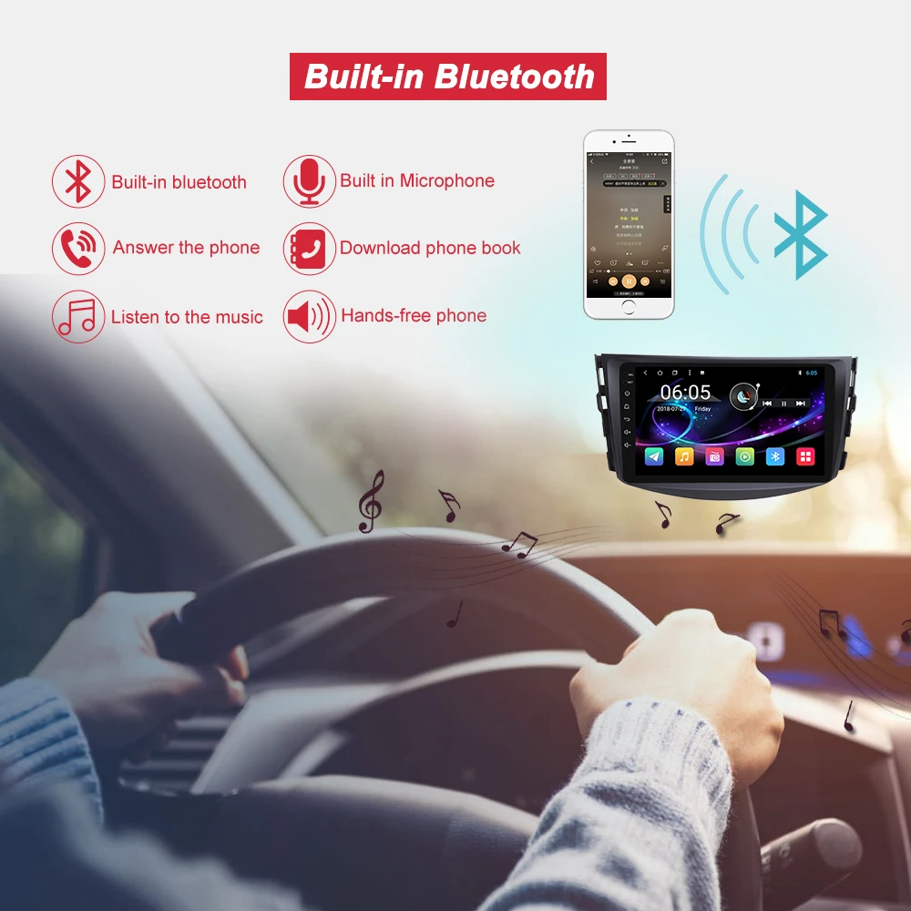 Top Bonroad 2 Din Car Multimedia Player Android 9.0 Car dvd gps navigation For TOYOTA RAV4 2006-2012 Radio Stereo /Wifi /BT(NO  DVD) 2