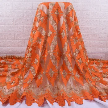 

African Lace Fabric 2020 Orange High Quality Net Cord Embroidery French Tulle Lace Fabric Nigeria Milk Silk Lace For Wedding