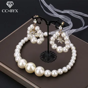 

CC Pearl Headband 2pcs Earrings Hairband Wedding Hair Accessories For Women Luxury Full Pearls Head Band Lady Fine Jewelry M119
