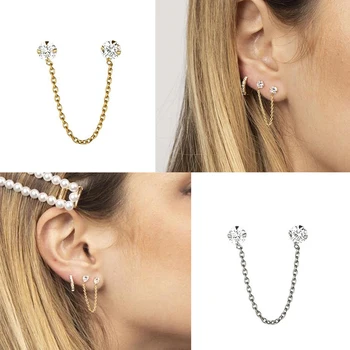 

Minimalist 925 Sterling Silver Three Ball Stud Earrings Delicate Tiny Dot Earrings Cartilage Helix Piercing Chain Earrings A30