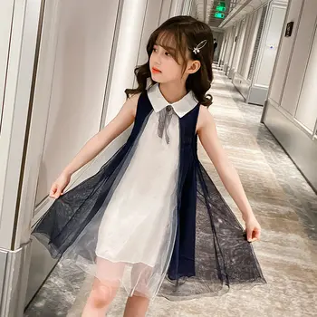 

Girl Dress New Summer Princess Sleeveless Mesh Dresses Kids Clothing Children Costume Girls Clothes Baby Turn Down Collar Dress