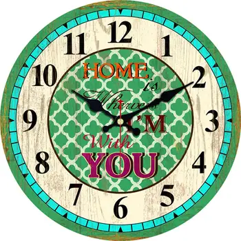 

RIHE Home Four-leaf Clover Vintage Wooden Cardboard Wall Clock, European Retro Clock for Chic Home Office Cafe Decor 40CM