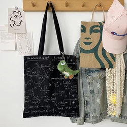 Novelty Design Canvas Shoulder Bag Men Women Math Symbols Fun Casual Shopping Bag Grocery Storage Bag Street Hip Hop Handbags