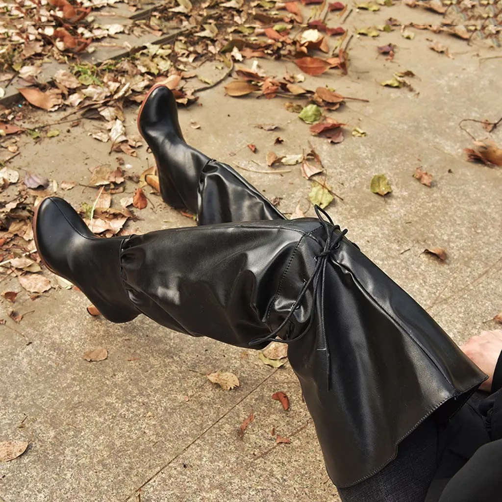 Women's Warm Over-the-knee Boots Large Size Shallow Tigh High Boots For Lady Wild Strap Spike Heels Boots Large Size Shoes Boot
