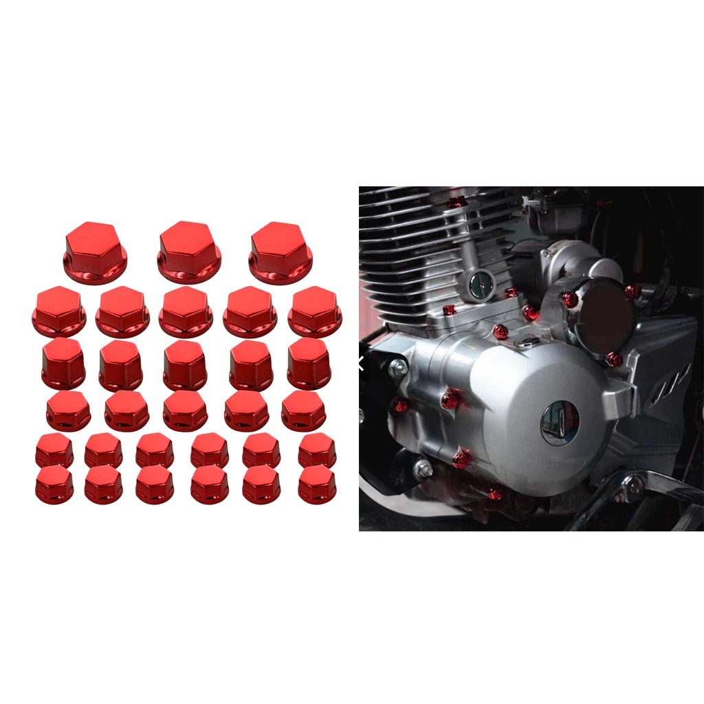 30Pc Motorcycle Nut Screw Cover For Yamaha For Kawasaki  Red