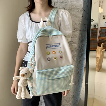 

Hot Selling Women's Backpack Cool Plaid Nylon Cute School Bag For Student High School Student Softback Bookbag Little Girl 2020
