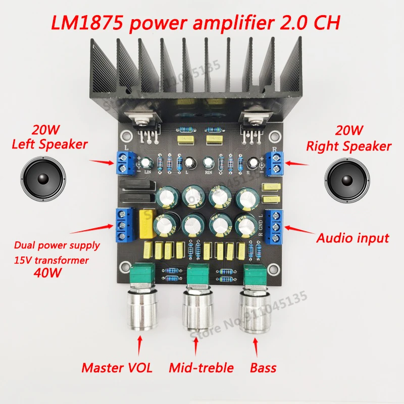 LM1875PowerAmplifierBoardwithHighandBassAdjustment20Dual