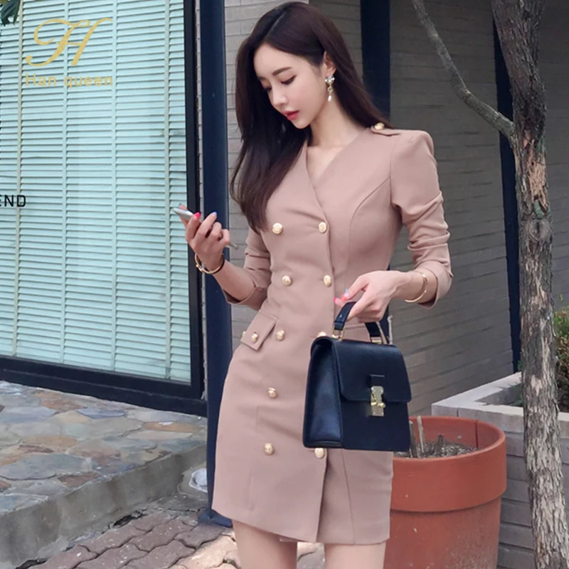 H Han Queen Hot Sale Elegant V Neck Office Pencil Dress Women Korean ...