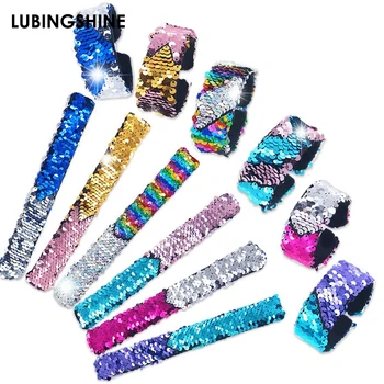 

20Pcs Shiny Glitter Sequin Bracelet Bangle Stitching Color Circle Slap Wristband for Kids Girls Childrens Christmas Party Gift