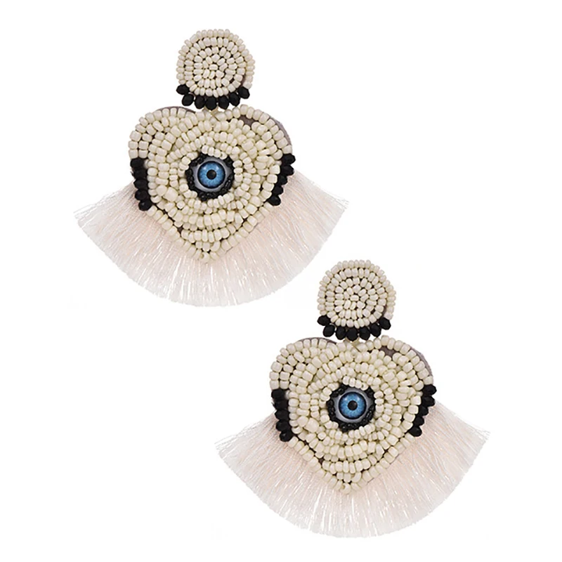 

ZHINI 2020 Tassel Earrings Bohemian Handmade Bead Drop Earrings for Women Gothic Personality Heart Shaped Eyes Dangle Earring