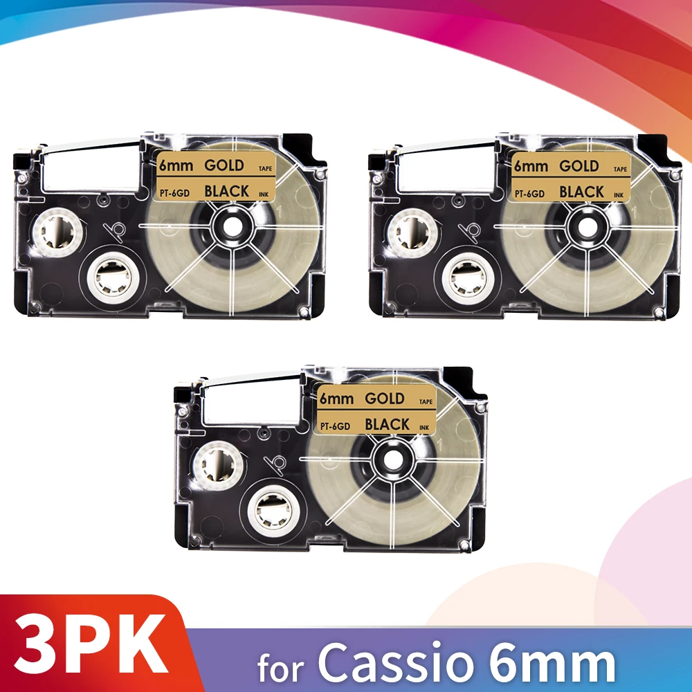 Topcolor 3PK XR 6GD 6 мм * 8 м этикеточная лента Совместимость с Casio Label Maker пишущая машинка