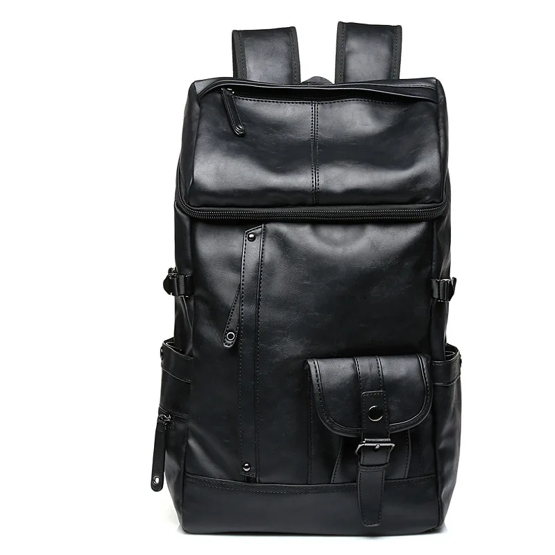 

New Waterproof Trend Men's Backpack Business Casual PU Solid Color Backpack Fashion Student Large-capacity Bookbag Computer Bag