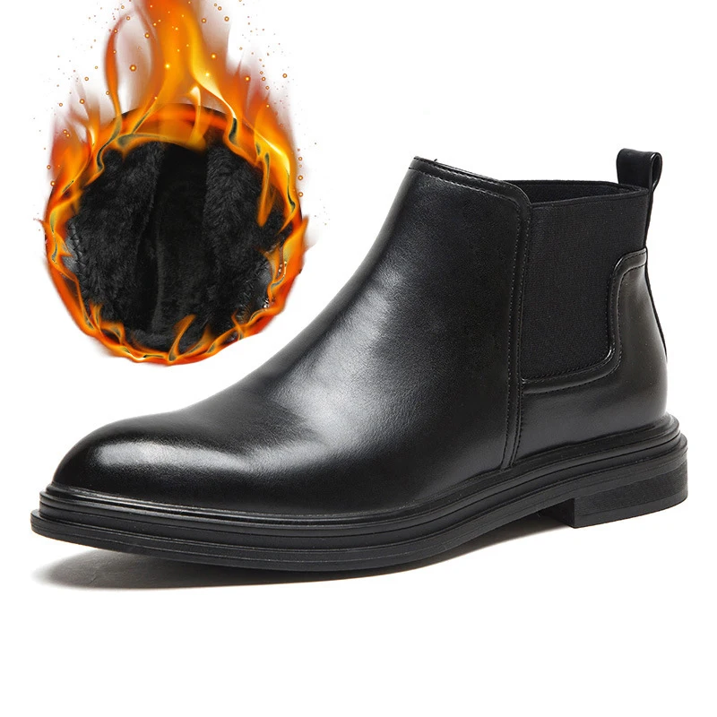 Зимние мужские Ботильоны; теплая резиновая Роскошная Высококачественная Мужская зимняя обувь;# XYDS08 - Цвет: black add fur