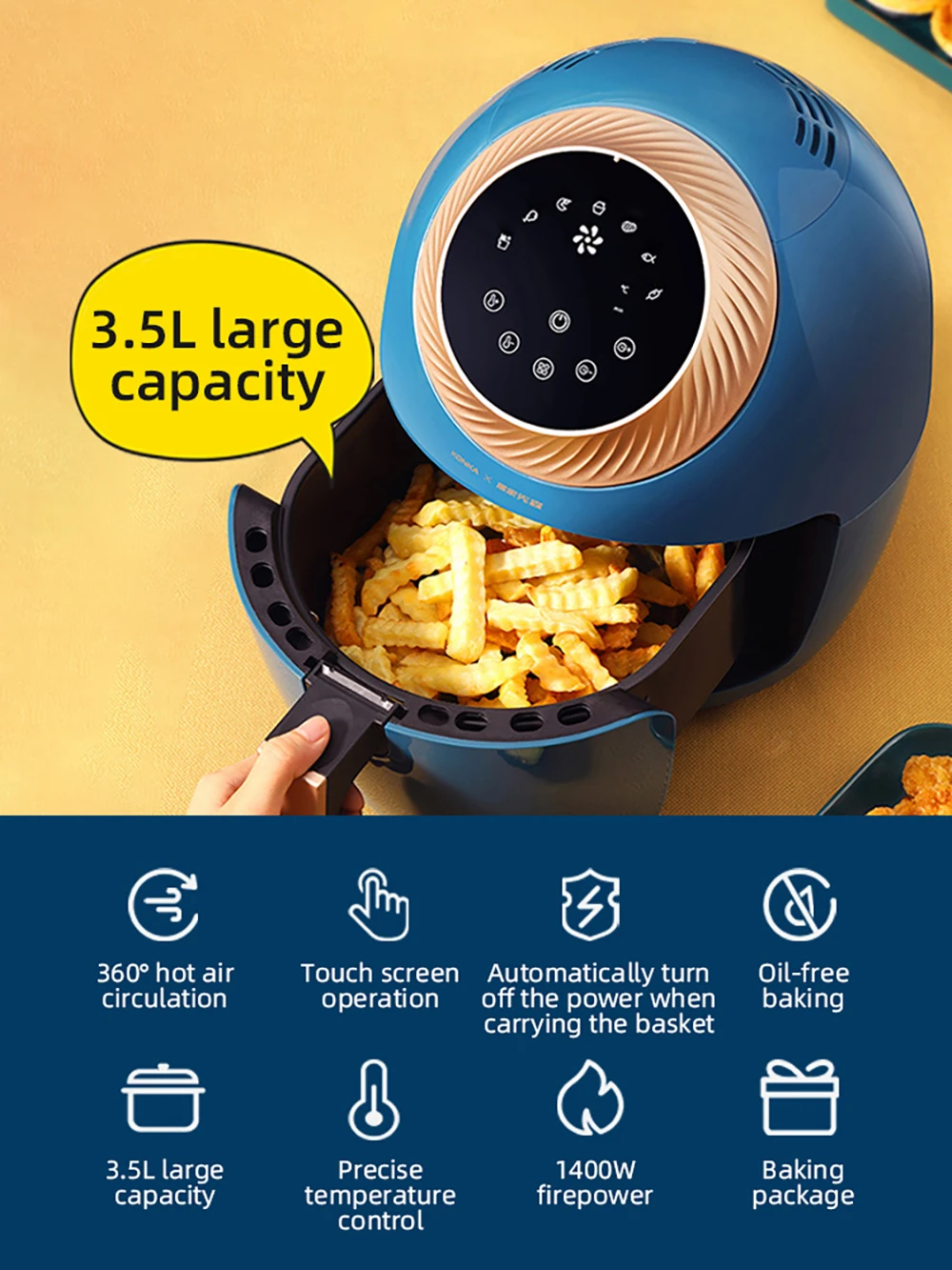 Fritadeira de ar Inteligente do Agregado Forno sem Óleo de Fumaça Konka Elétrico Automático Familiar Multi-funcional Fritadeira Livre 3.5l 19 inteligente do agregado familiar multi-funcional forno sem