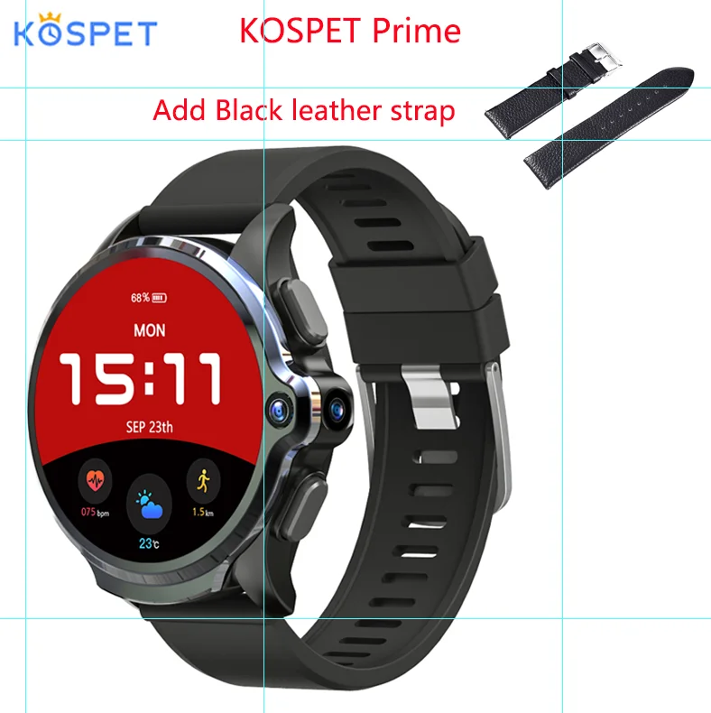 Смарт-часы KOSPET Prime, 4G, телефон, 3 ГБ, 32 ГБ, 1,6 дюймов, экран, двойная камера, 1260 мА/ч, Android, умные часы, Bluetooth, gps, Face ID unclok - Цвет: Leather strap