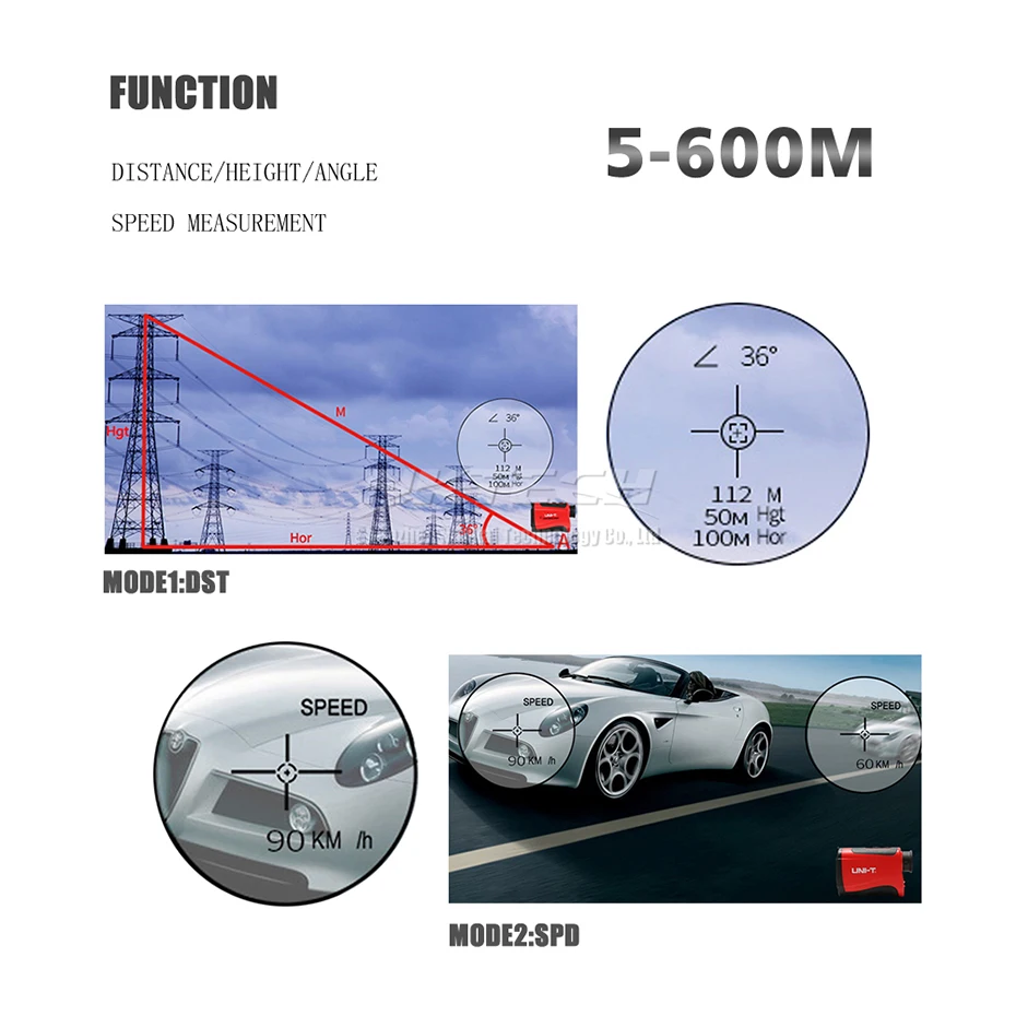 UNI-T дальномер LM600 LM800 LM1000 LM1200 LM1500 лазерный дальномер Охота Гольф 600 м 1000 м 1200 м 1500 м 7X телескоп 1500 мА-ч