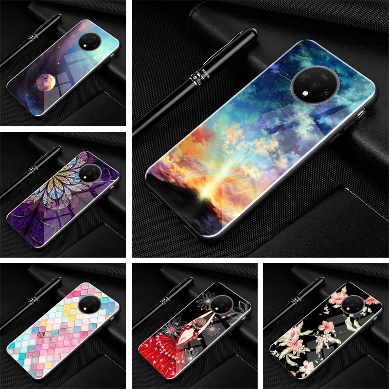 

For Oneplus 7T Case Glass Hard Back Cover Protective Phone Cases for One plus 7T Silicone Bumper Fundas For Oneplus7T 7 T Coque